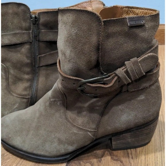 Pikolinos Women's Size 42 EU Ankle Buckle Booties Suede Leather Tan Slouchy Zip - Picture 2 of 13